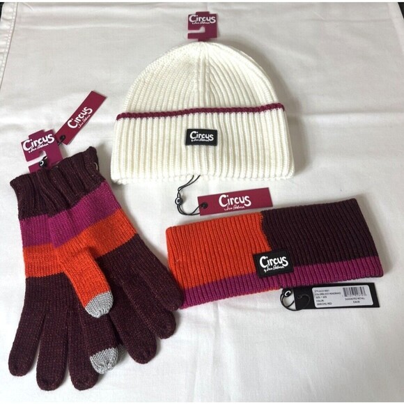 Circus by Sam Edelman 3pc Hat Headband Glove Set Sparkle Stripe Multicolor NWT - Picture 1 of 9